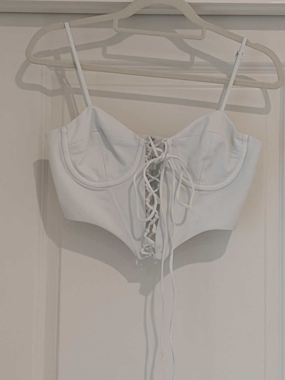 NBD White Lace-Up Bustier Corset Crop Top Size S